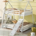 thumbnail image 1 of CoSoTower Twin Over Queen House Bunk Bed with Climbing Nets and Climbing Ramp, White, 1 of 9