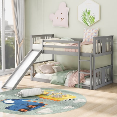CoSoTower Twin Over Twin Bunk Bed With Slide And Ladder, Gray