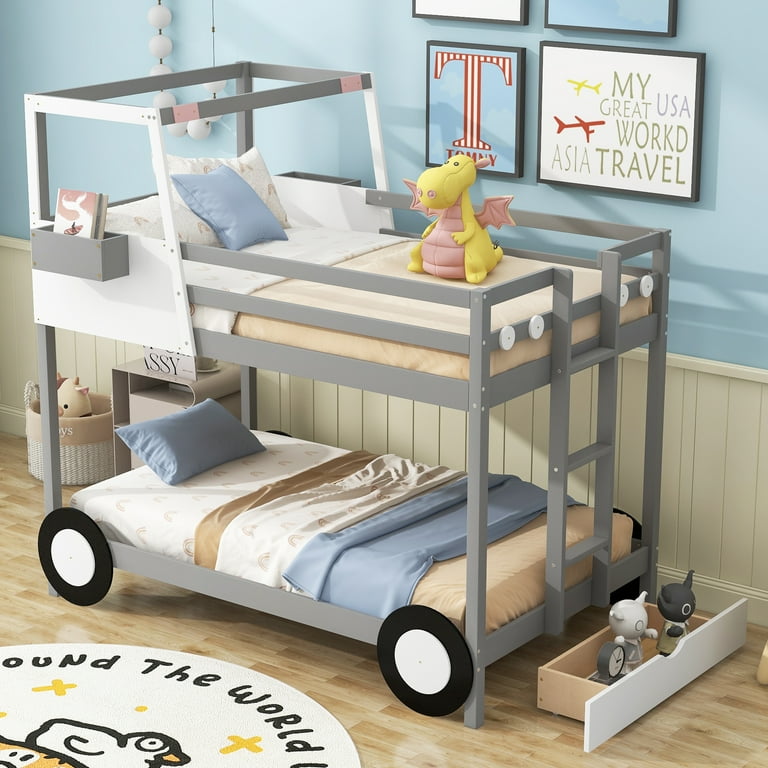Twin Car Bunk Beds Twin Over Twin Low Bunk Bed With Easy Slide