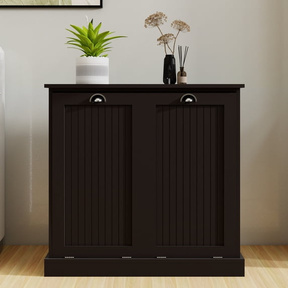 CoSoTower Two-Compartment Tilt-Out Laundry Sorter Cabinet-Black