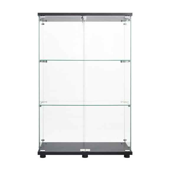 CoSoTower Two Door Glass Cabinet Glass Display Cabinet with 3 Shelves, Black