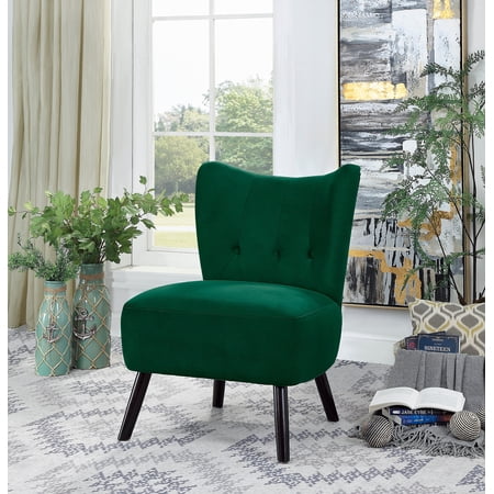 CoSoTower Unique Style Green Velvet Covering Accent Chair Button-Tufted Back Brown Finish Wood Legs Modern Home Furniture