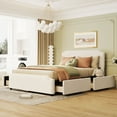 thumbnail image 1 of CoSoTower Upholstered Platform Bed with Stud Trim Headboard and Footboard and 4 Drawers No Box Spring Needed, Velvet Fabric, Queen Size (Beige), 1 of 9