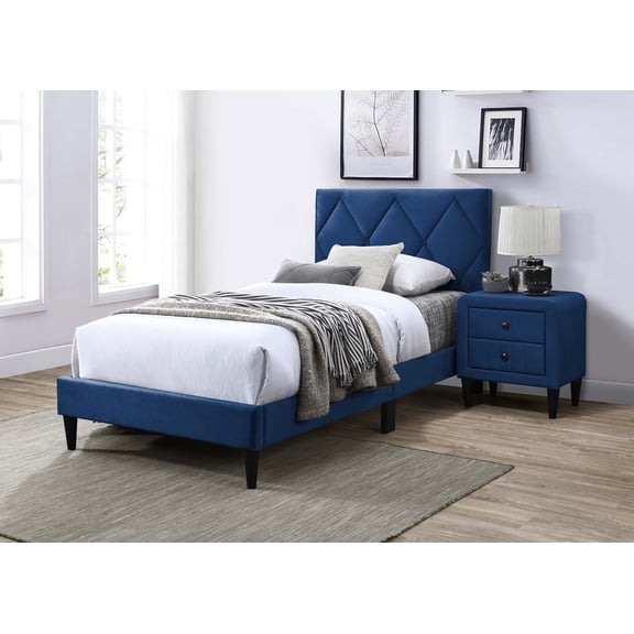 CoSoTower Velvet Twin Bed with Adjustable Headboard - 3" Height Adjustment & 12-Slat Support System, Diamond Stitched Upholstered Frame