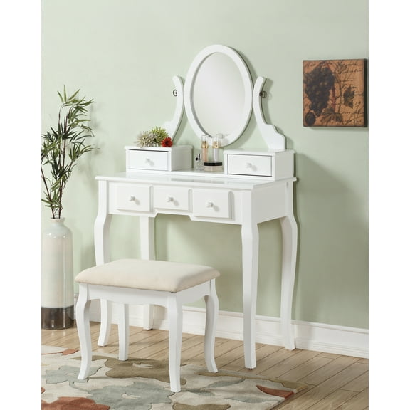 CoSoTower Wood Make-Up Vanity Table and Stool Set, White