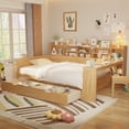 thumbnail image 1 of CoSoTower Wooden Full Size Daybed with Storage Shelves, Multi-Functional Bed with Two Storage Drawers and Study Desk, Natural, 1 of 9