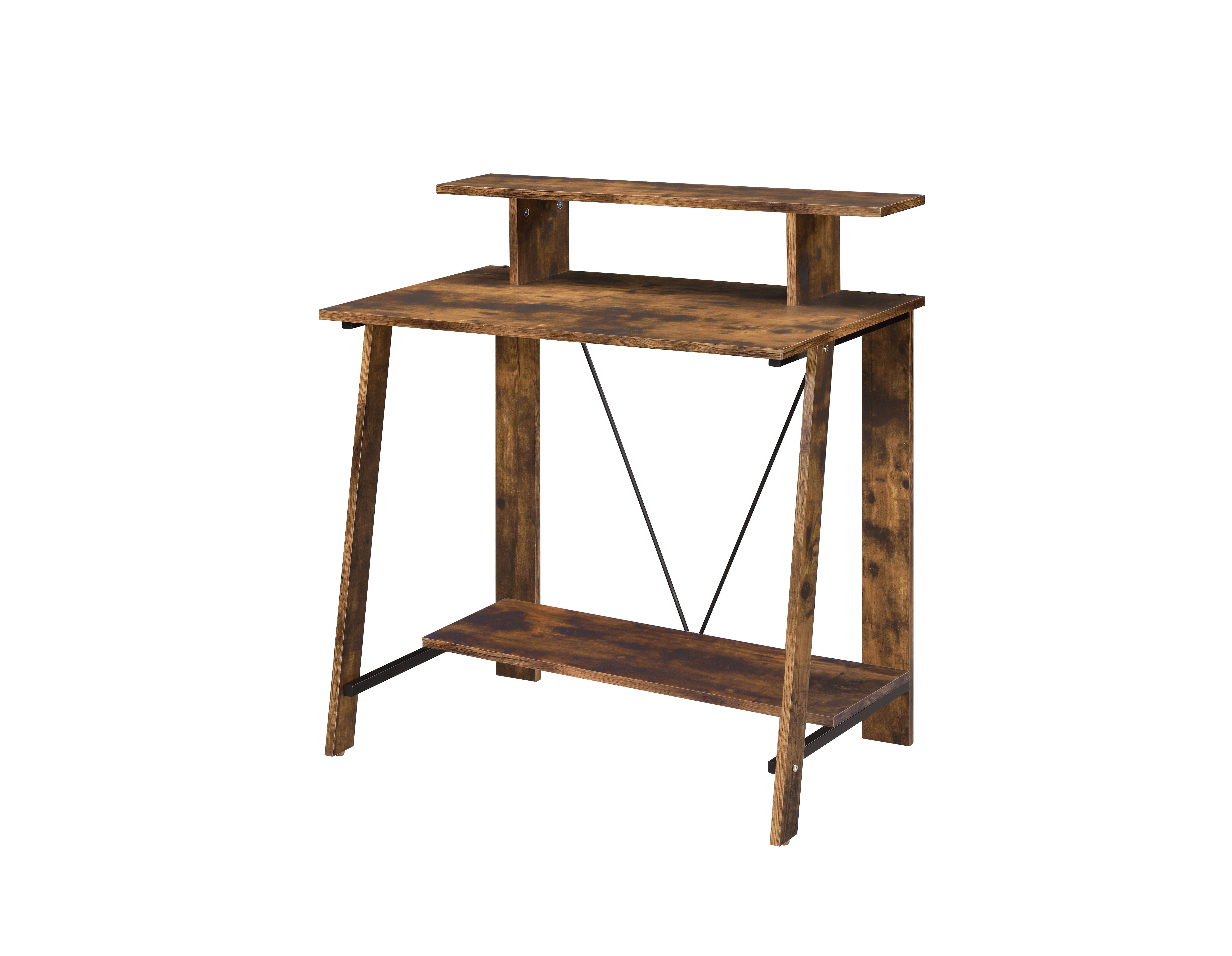 Weathered Oak and Black Industrial Writing Desk with Shelf