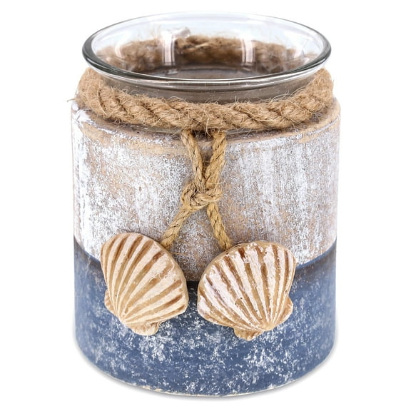 CoTA Global Silver Sea Wooden Seashell Candle Holder - Tabletop Coastal Decor for Home with Seashell Ornaments, Handcrafted Rustic Candle Holder Centerpiece For Tables, Shelves - Color May Vary