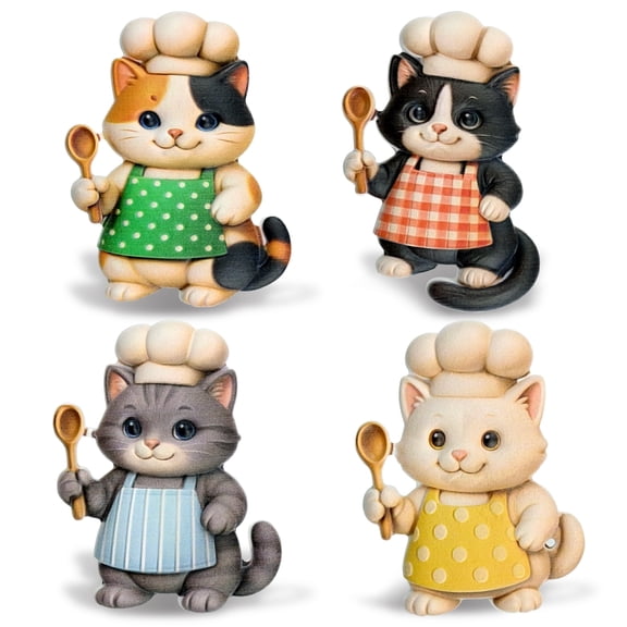 CoTa Global 3D Chef Cat Fridge Magnets Set of 4 Strong Refrigerator Magnets for Pictures or Notes, Cute Kitchen Cat Decorations, Pet-Themed Magnetic Animals For Fridge, Locker, Board 3 Inch