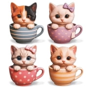 CoTa Global 3D Cozy Cup Cats Fridge Magnets Set of 4 - Cute Kitten in Teacup Refrigerator Magnets for Pictures or Notes, Pet-Themed Magnetic Animals For Fridge, Locker, Board - 3 Inches