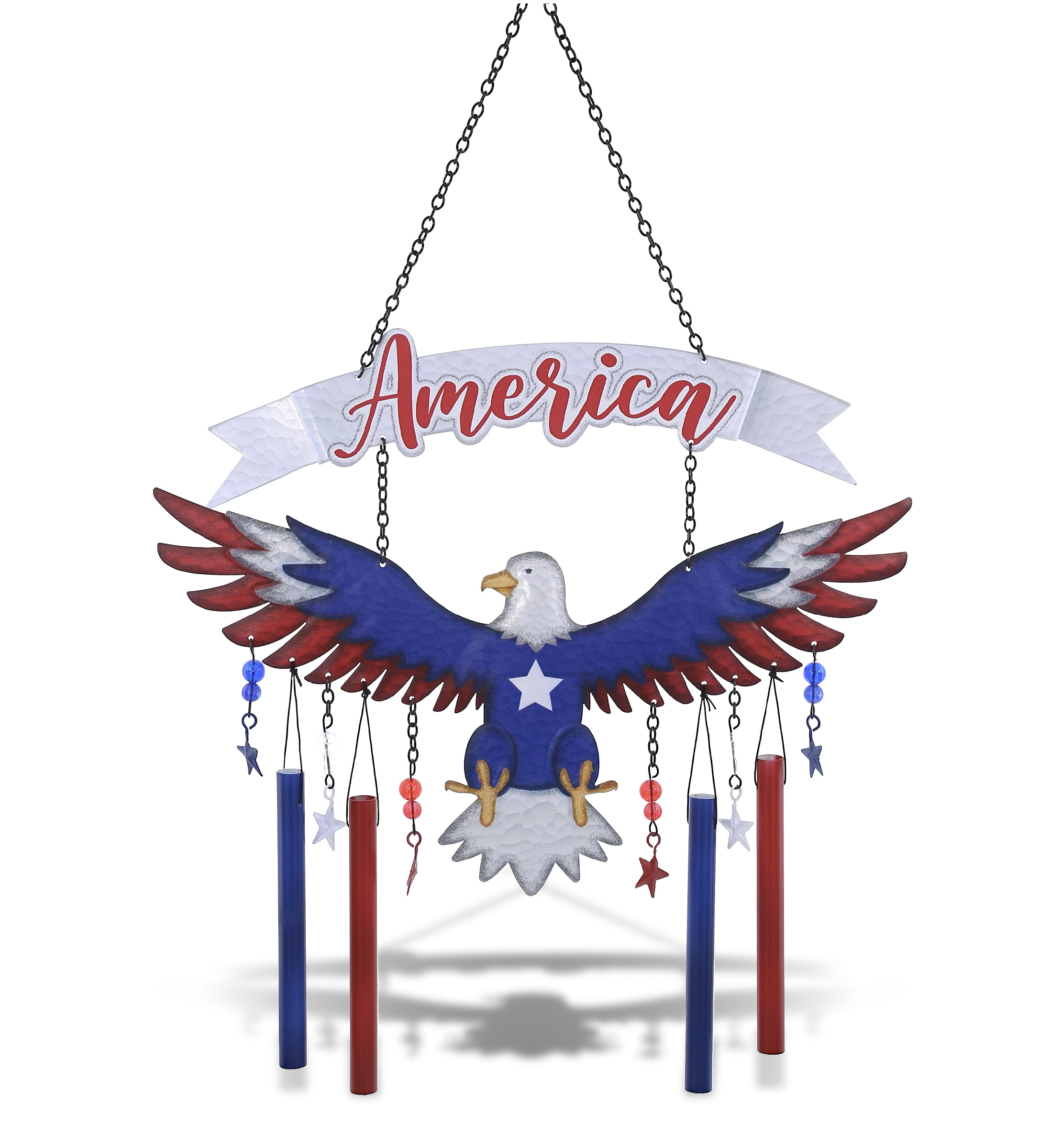 CoTa Global American Eagle Wind Chime - American Eagle Patriotic Indoor or Outdoor Windchime Home Decor with Hanging Bells, Handcrafted Glass and Metal Wind Chimes for Yard, Garden, Porch - 24 Inches