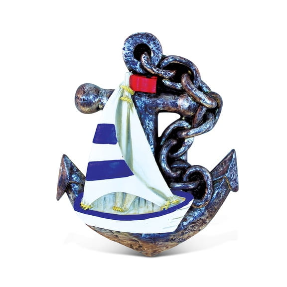 CoTa Global Anchor with Boat Refrigerator Nautical Magnet - Maritime Decoration Anchor Resin Beach Design, Fun and Cute Ocean Magnet For Kitchen Fridge, Locker, Home Decor and Office Decor Novelty