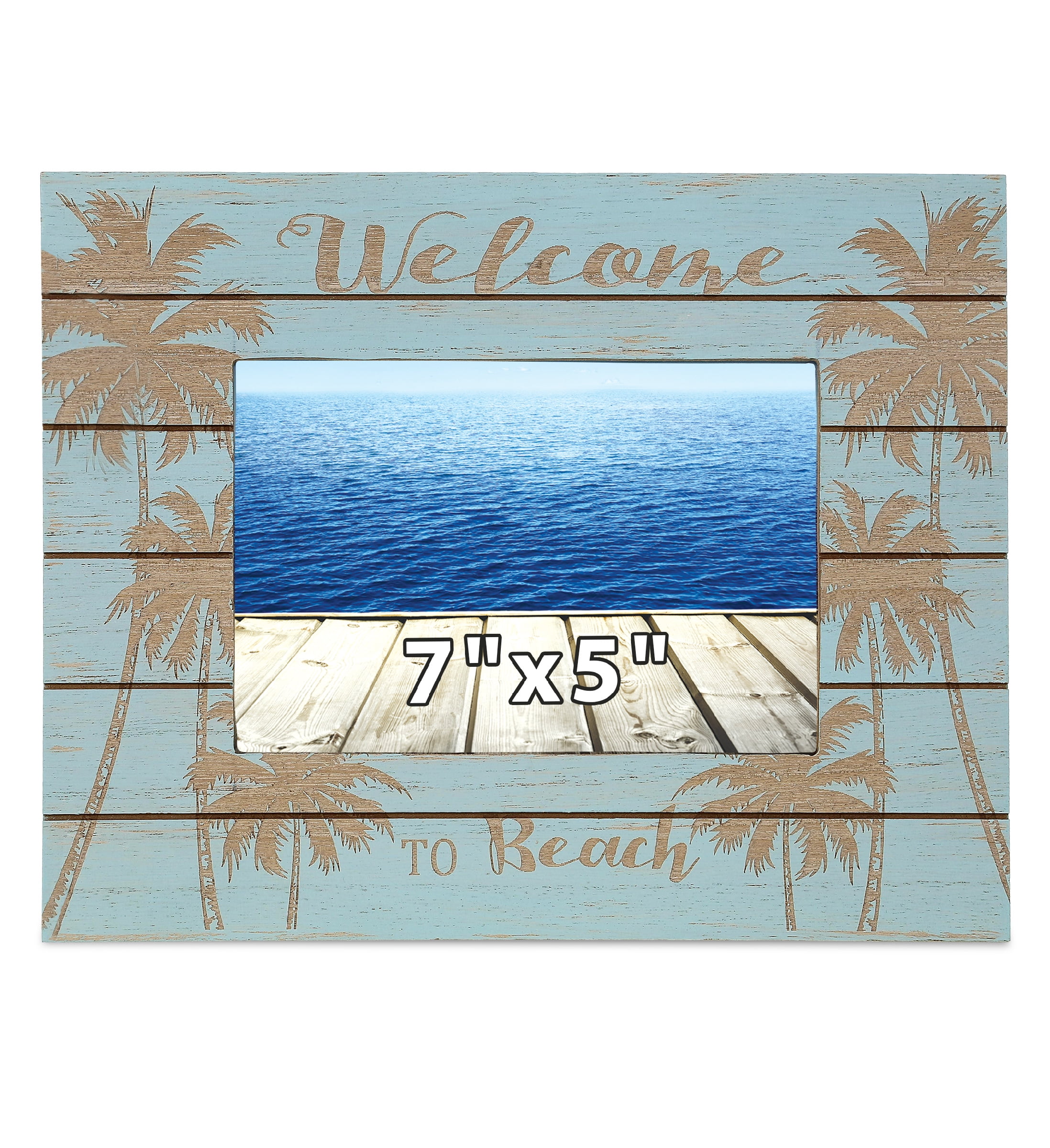 Aqua Palm Blue Distressed Wood 7x5 Nautical Picture Frame