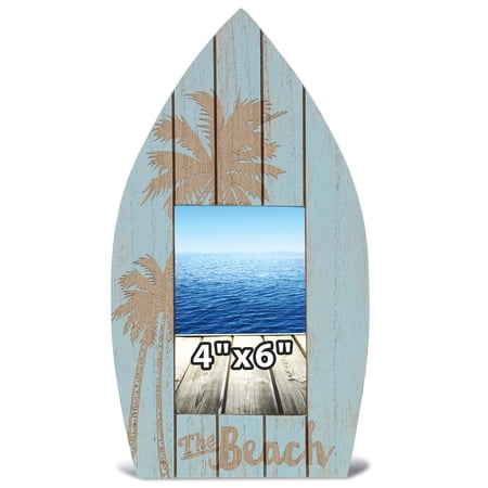 CoTa Global Aqua Palm Boat 4X6 Frame - Blue Distressed Wood Palm Boat Photo Frame for Summer Vacation Memory, Handmade Aqua Palm Boat Nautical Picture Frame For Tabletop or Wall Hang - 12.4 Inches