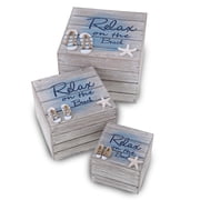 CoTa Global Aqua Sky Relax Wooden Box, 3 Pcs Set - Handcrafted Nautical Trinket with Sandals and Starfish Decor, Accent Tabletop Home Decor, Beach Jewelry Store Organizer Set - Handmade Color May Vary