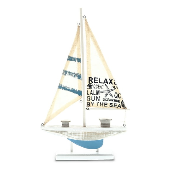 CoTa Global Aqua Sky Sailboat Ship Model, 15.3 Wooden Shelf Art Figurine Decoration Handcrafted Figure Tabletop Dcor Nautical Decorative Coastal Ocean Mantel Home Accent