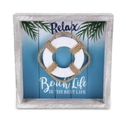 CoTa Global Aqua Sky Wall Life Ring Relax Hanging Sign - Handmade and Crafted Wooden Life Ring Sign with Hang Mount, Nautical Themed Home Decor, Life Ring Coastal Ornament - Handmade Color May Vary
