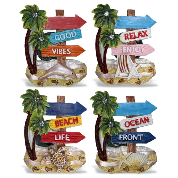 CoTa Global Beach Sign Palm Tree Refrigerator Nautical Magnets Set of 4 - Resin Beach Design Magnet, Fun and Cute Ocean Magnets for Kitchen Fridge Locker, Home Decor and Office Decor Novelty - 4 Pack