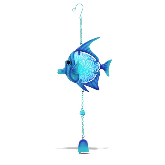 CoTa Global Blue Fish Hanging Sea Glass Wind Chime 17.72 Inch, Nautical Glass Fish Windchime Outdoor Decor for a Harmonic Porch, Patio & Garden, Unique Beach Art Indoor Wind Chime Window Mobile