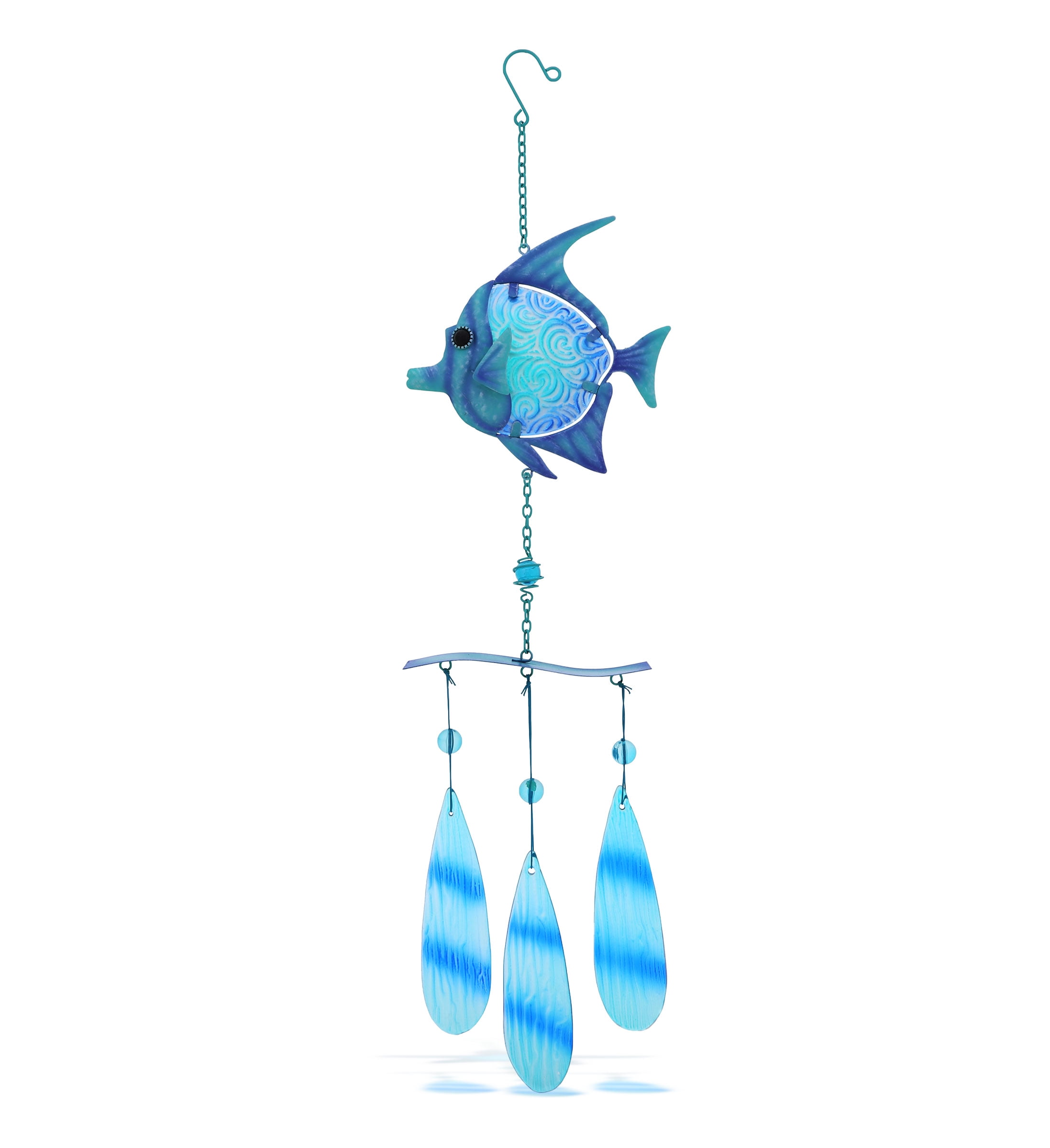 CoTa Global Blue Fish Hanging Sea Glass Wind Chime 27.36 Inch, Nautical Glass Windchime Outdoor Decor for a Harmonic Porch, Patio & Garden, Unique Beach Art Indoor Wind Chime Window Mobile