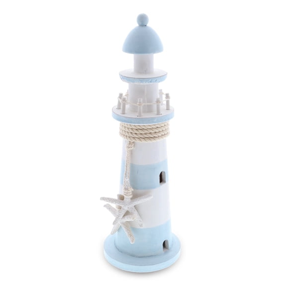 CoTa Global Blue Lagoon Lighthouse Decor - Handmade and Crafted Wooden Lighthouse Decoration with White Starfish, Decorative Tabletop Centerpiece Decor - 12 Inches