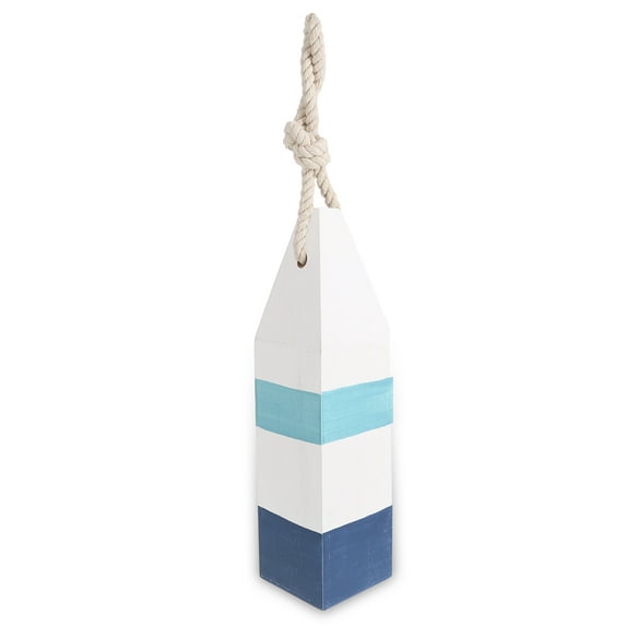 CoTa Global Blue Mist Buoy Nautical Decor - Handcrafted Nautical Decor Wooden Buoy with Rope Hanger Ocean Decor, Wood Sculpture Hanging Wall Beach Decorations for Home and Bathroom - 10.5 Inch