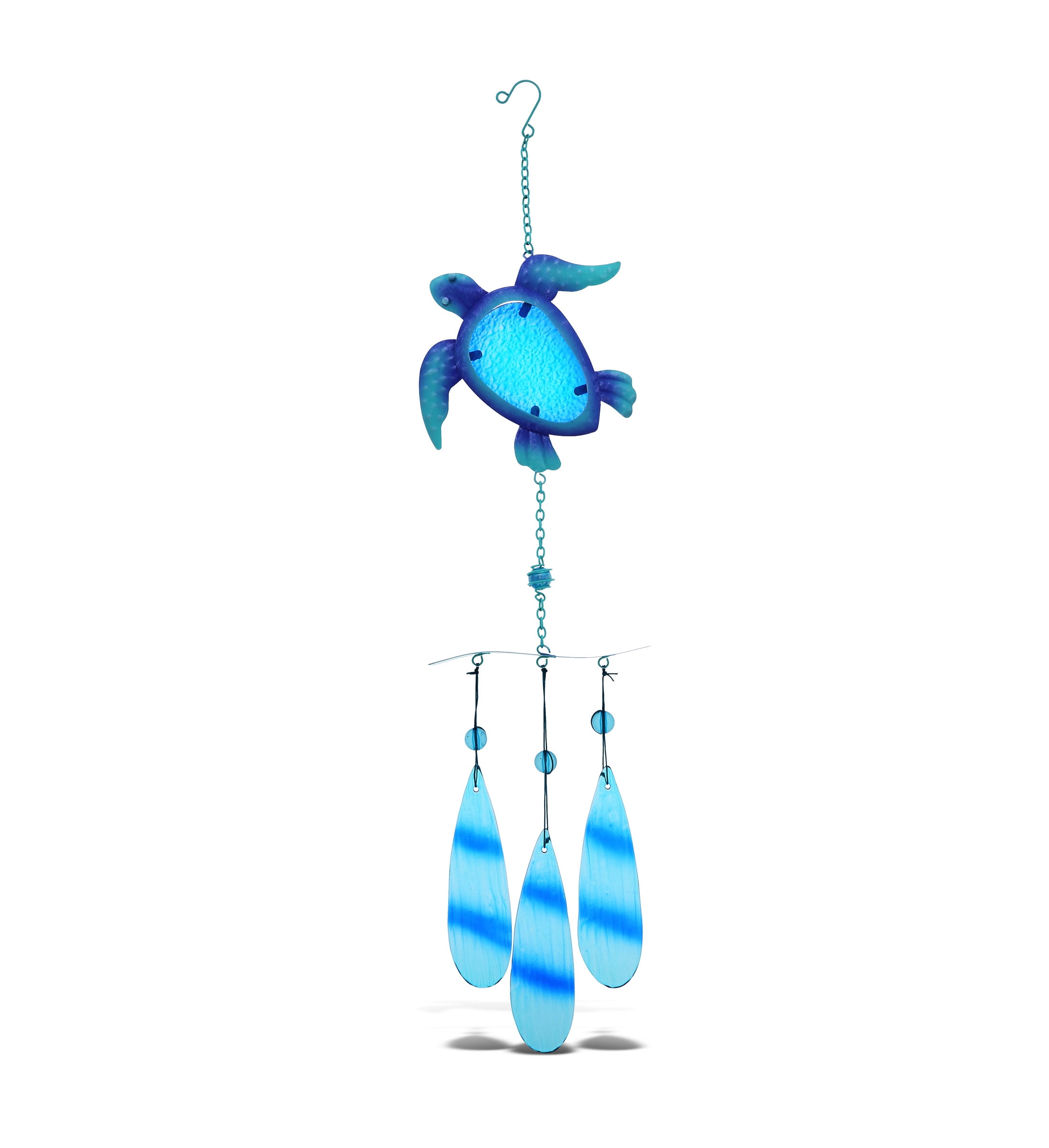 Blue Sea Turtle Glass Wind Chime with Metal Hook