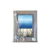 CoTa Global Brown Beach 4x6 Picture Frame - Whitewashed Distressed Wooden Frame with Beachy Decor, Handmade Beach Theme Photo Frame as Nautical Decor For Home, Family Photo Frames For Wall - 7.75 Inch