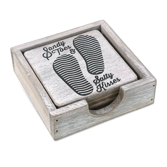 CoTa Global Coastal Coasters Set of 6 - Decorative Table Top Coasters Coastal Decor for Kitchen, Home or Beach House, Rustic Coasters for Drinks with Holder - Handmade Colors Vary