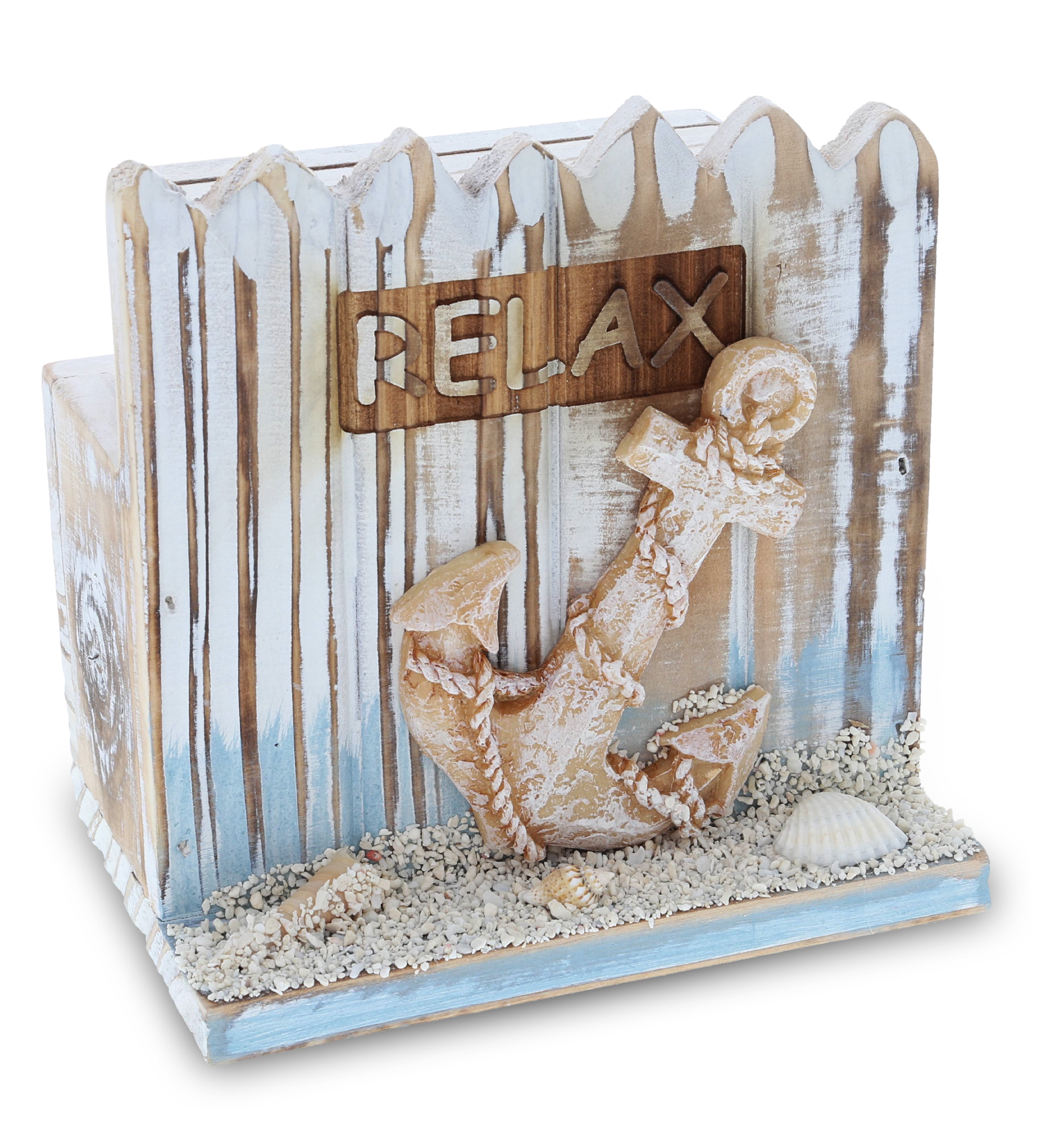 Rustic Coastal Nautical Wooden Coaster Set with Holder