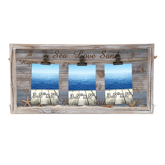 CoTa Global Coastal Horizon Pictures Hanger Box Frame - White Distressed Wood Seashell Box Frame for Summer Vacation Memory, Summer Picture Frame Nautical Picture Frame For Tabletop or Wall - 17 Inch