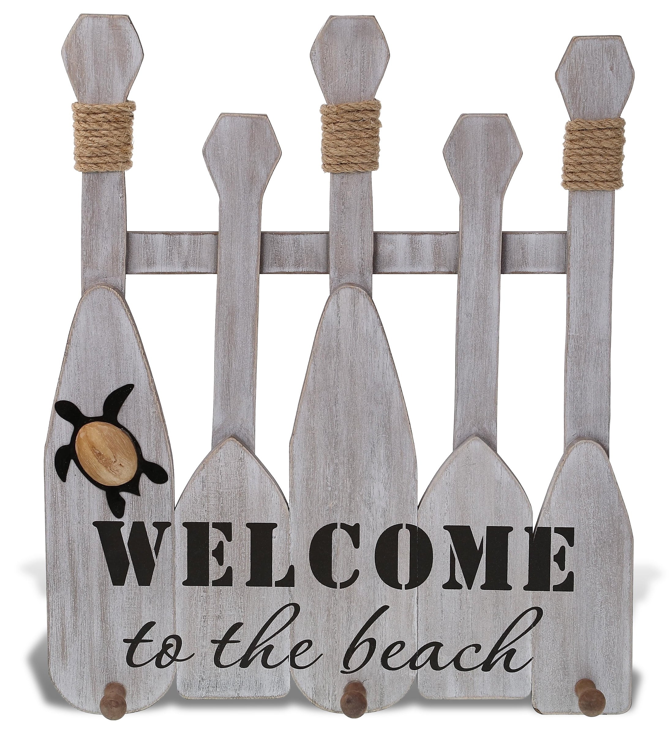Handcrafted Gray Wooden Coastal Welcome Sign Hanger