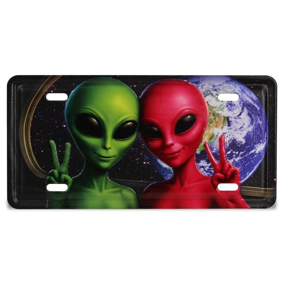 CoTa Global Decorative Alien Couple License Plate Magnet - Fun Space Extraterrestrial Magnets for Fridge or Locker, Metal Holder for Photos or Notes, Novelty Gift Stationary for Office, Home, Kitchen
