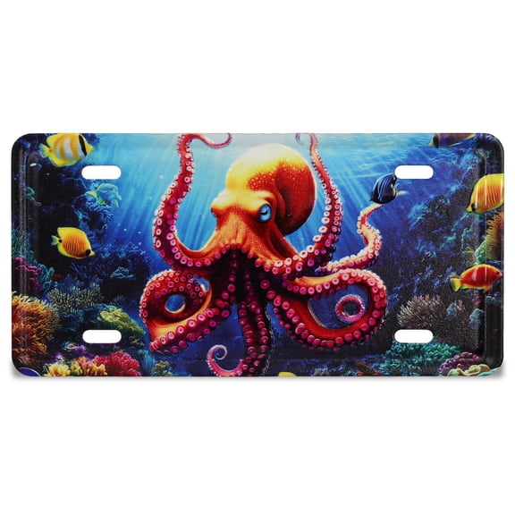 CoTa Global Decorative Octopus License Plate Magnet - Fun Ocean Animal Magnets for Fridge or Locker, Metal Holder for Photos or Notes, Novelty Gift Stationary for Office, Home, Kitchen