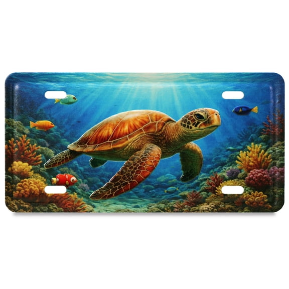 CoTa Global Decorative Sea Turtle License Plate Magnet - Fun Ocean Animal Magnets for Fridge or Locker, Metal Holder for Photos or Notes, Novelty Gift Stationary for Office, Home, Kitchen