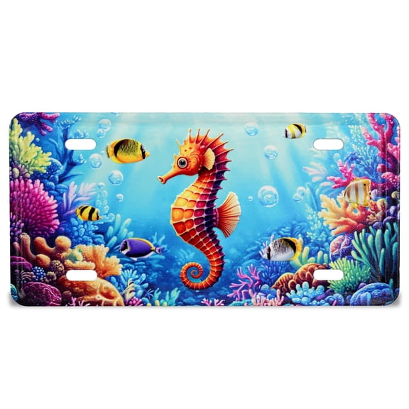CoTa Global Decorative Seahorse License Plate Magnet - Fun Ocean Animal Magnets for Fridge or Locker, Metal Holder for Photos or Notes, Novelty Gift Stationary for Office, Home, Kitchen
