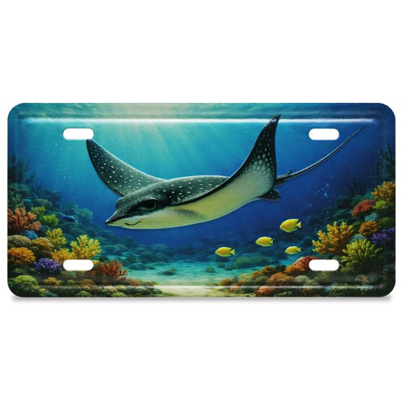 CoTa Global Decorative Stingray License Plate Magnet - Fun Ocean Animal Magnets for Fridge or Locker, Metal Holder for Photos or Notes, Novelty Gift Stationary for Office, Home, Kitchen