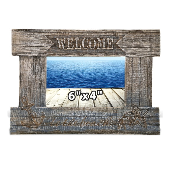 CoTa Global Driftwood Anchor 6x4 Frame - White Distressed Wood Photo Frame for Summer Vacation Memory, Handmade Driftwood Nautical Picture Frame For Tabletop or Wall Hang - 10.6 Inches