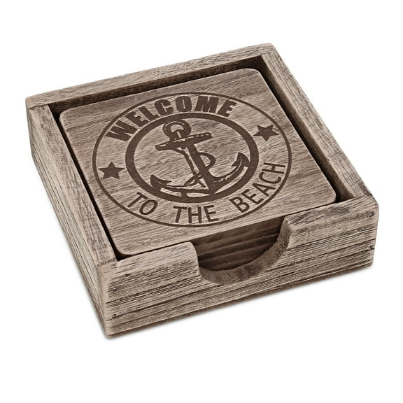 CoTa Global Driftwood Anchor Coasters Set of 6 - Decorative Table Top Coasters Coastal Decor for Kitchen, Home or Beach House, Rustic Coasters for Drinks with Holder - Handmade Colors Vary