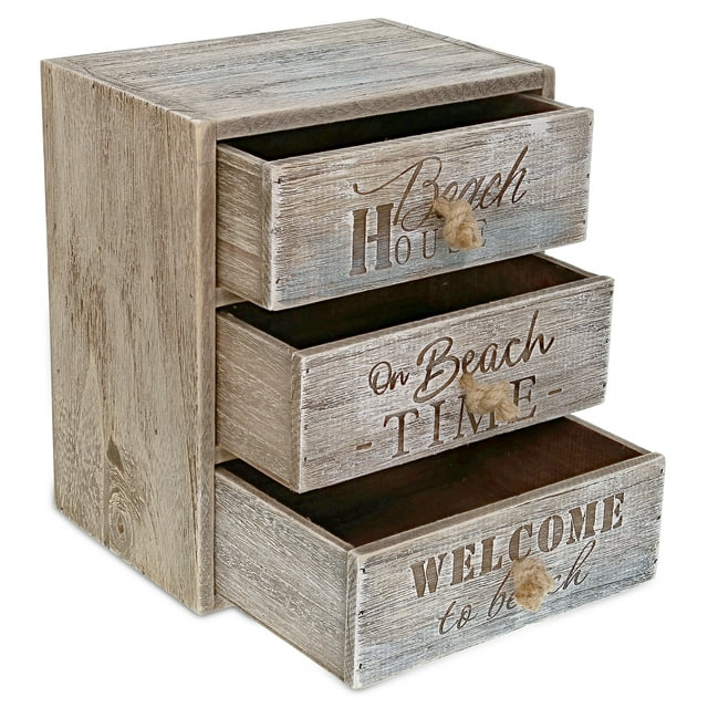 CoTa Global Driftwood Nautical 3 Drawer Storage Organizer Wood 3 Tier