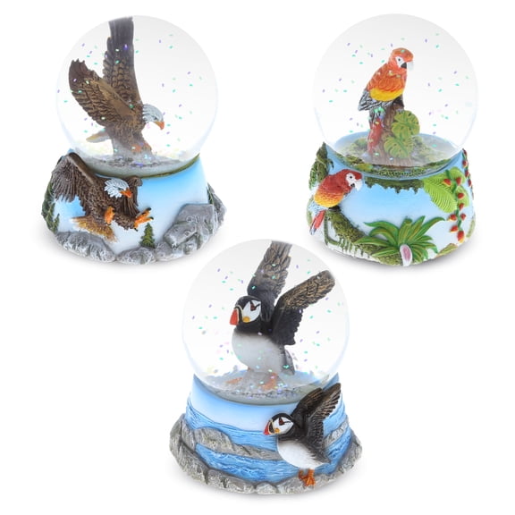 CoTa Global Eagle, Parrot, Puffin Snow Globe Set of 3 Water Globe Figurines with Glitter, Collectible Novelty Ornament for Home Decor, Perfect Gift for Birthdays, Christmas, and Valentine 65mm
