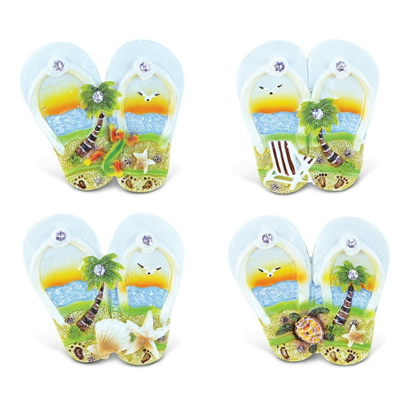 CoTa Global Flip Flop Refrigerator Sunset Beach Magnets Set of 4 - Assorted Resin & Crystals Design, Fun and Cute Beach Magnets For Kitchen Fridge, Locker, Home Decor and Office Decor Novelty - 4 Pack