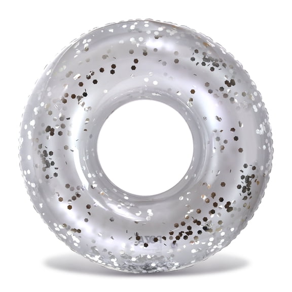 CoTa Global Giant Inflatable Pool Float Tube - Luxurious Pool Ring Float Tube Fun Toy Filled with Sparkle Silver Confetti, Cool Design Pool Tubes for Adults, Kids, and Teens - Silver - 48 Inches