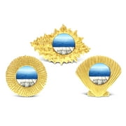 PUZZLED CoTa Global Gold Sea Shell Inspired Photo Frames Nautical Handcrafted Resin Picture Holder Aquatic Ocean Life Animal Frame Memories Shining Elegant & Shell Shaped for Marine Themed Rooms (3pc Set)