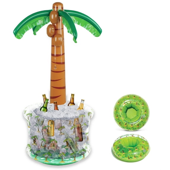 CoTa Global Inflatable Palm Tree Cooler and Drink Holders For Pool - Giant Palm Tree Cooler with 2 Inflatable Blow Up Party Drink Holders, Cool Inflatable Pool Party, Beach Party Decorations - 3 Pack