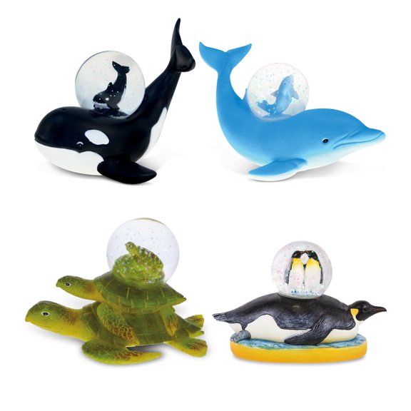 CoTa Global Killer Whale, Dolphin, Turtle, Penguin Snow Globe Set of 4 Animal Water Globe Figurines, Collectible Novelty Ornament for Home Decor, Gift for Birthdays, Christmas, Valentine 45mm