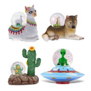CoTa Global Llama, Wolf, Cactus, Alien Space Saucer Snow Globe Set of 4   Water Globe Figurines Mix Collectible Novelty Ornament for Home Decor, Gift for Birthdays, Christmas and Valentine   45mm