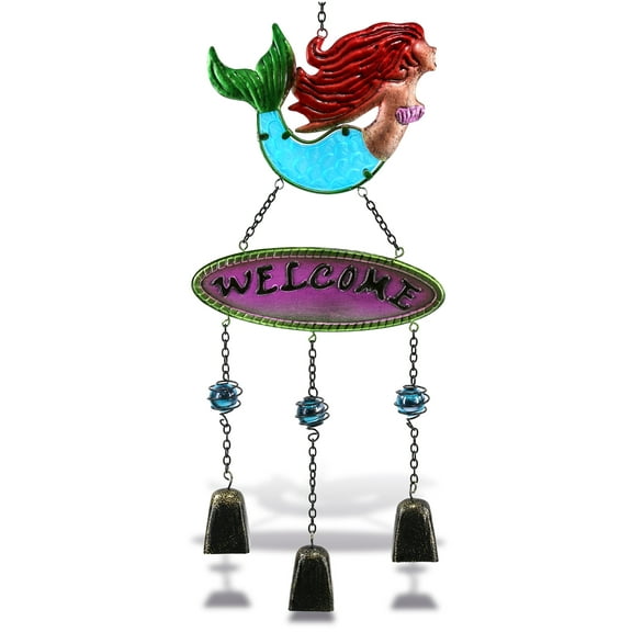 CoTa Global Mermaid Wind Chime - Handmade Glass and Metal Chime - Ocean Life Hanging Decor - Colorful Home Decor Gift, Indoor and Outdoor Hanging Decoration For Porch, Patio, and Garden - 25.5 Inches