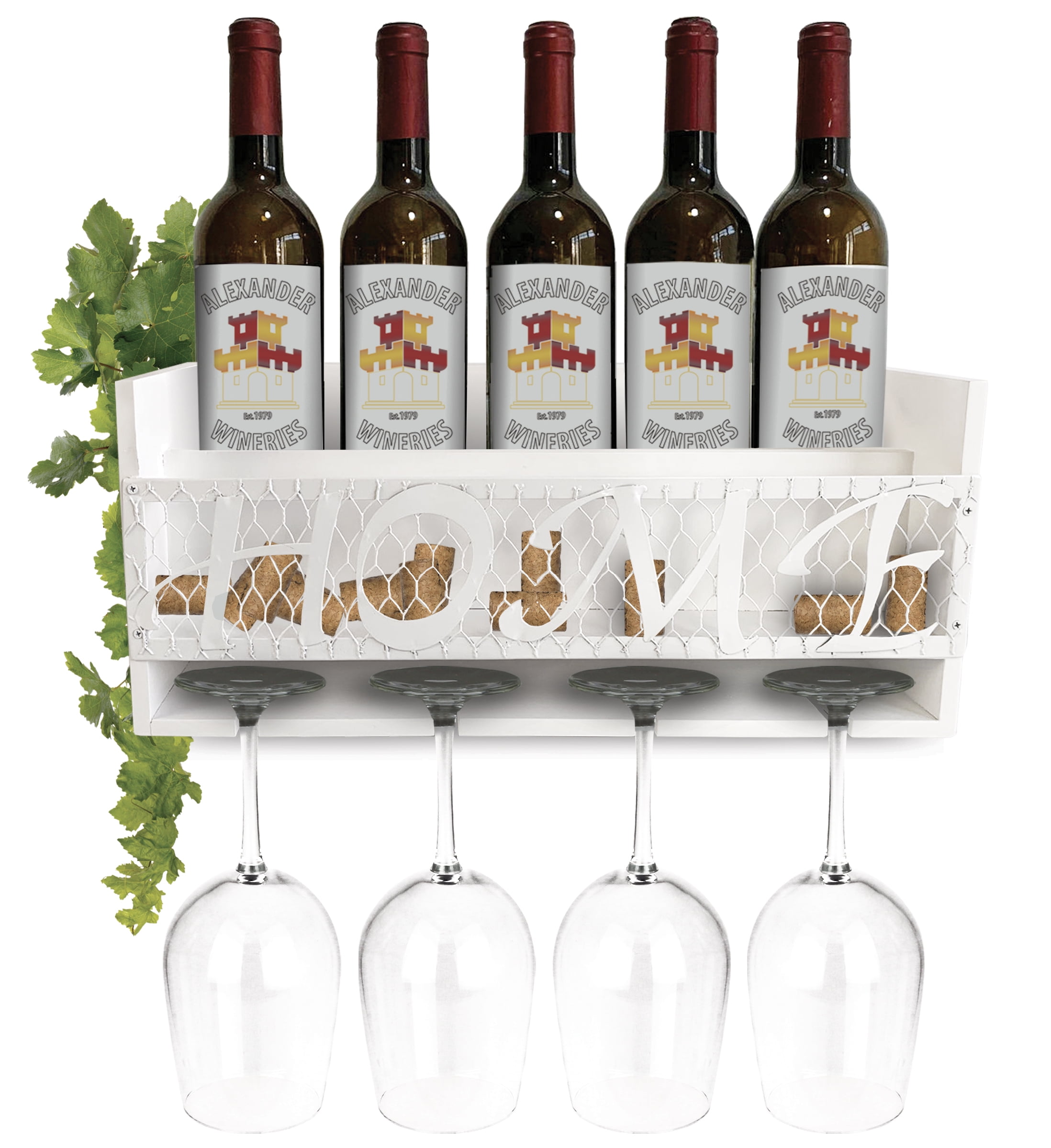 CoTa Global Modern White Wall Mounted Wine Rack Wooden Wine