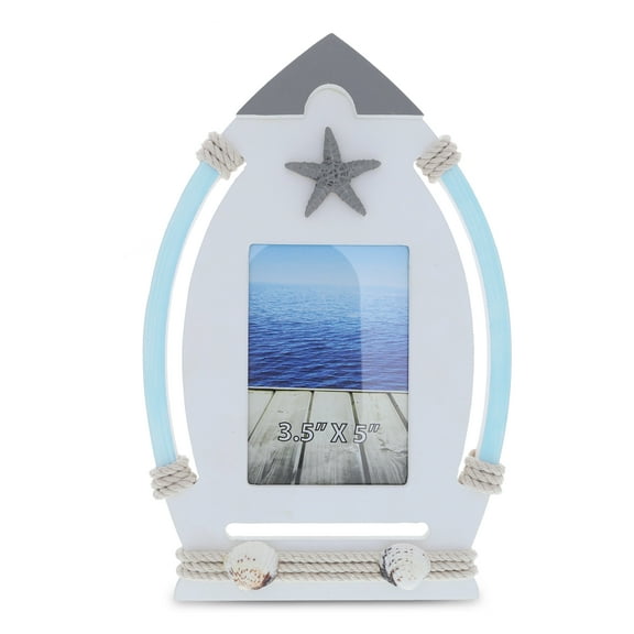CoTa Global Moonlight Beach 3.5x5 Frame - Wood Surfboard with Seashell Photo Frame for Summer Vacation Memory, Handmade Tropical Sand Nautical Picture Frame For Tabletop or Wall Hang - 11 Inches